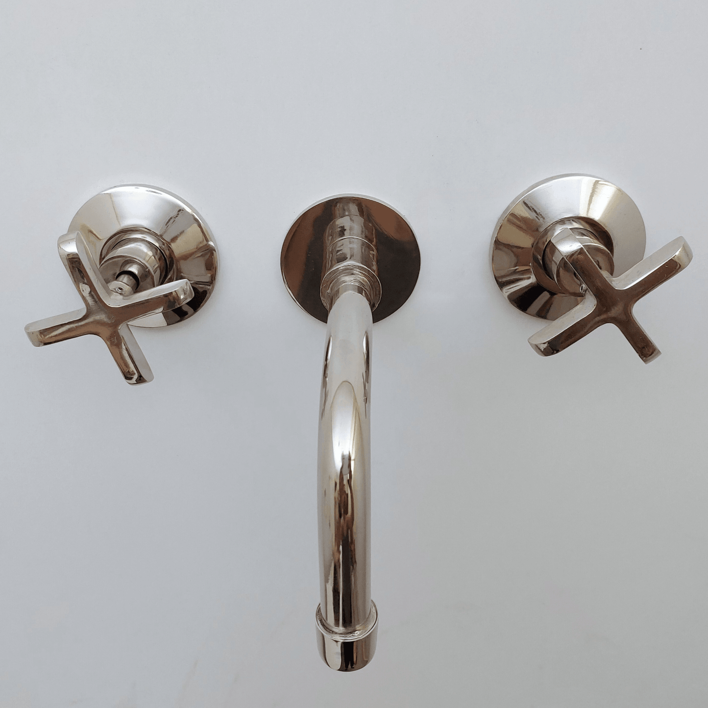 Brass Wall Mounted Bathroom Faucet, Polished Nickel Finish Faucet with Cross Handles - Ref: WFCN001