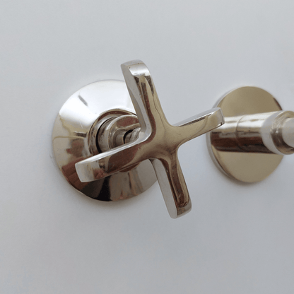 Brass Wall Mounted Bathroom Faucet, Polished Nickel Finish Faucet with Cross Handles - Ref: WFCN001