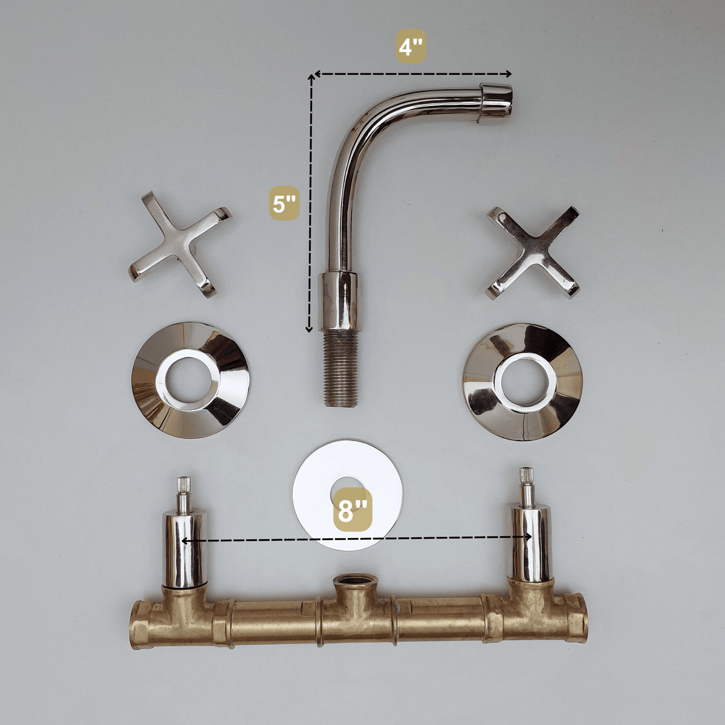 Brass Wall Mounted Bathroom Faucet, Polished Nickel Finish Faucet with Cross Handles - Ref: WFCN001