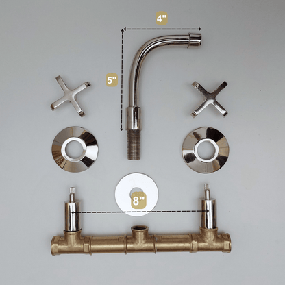 Brass Wall Mounted Bathroom Faucet, Polished Nickel Finish Faucet with Cross Handles - Ref: WFCN001