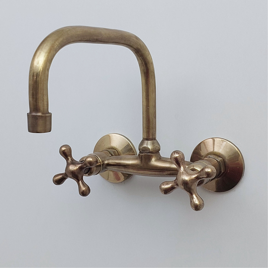 Brushed Brass Wall Mount Faucet, Antique Gooseneck Faucet - Ref: FA006-BB