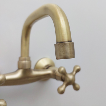 Brushed Brass Wall Mount Faucet, Antique Gooseneck Faucet - Ref: FA006-BB