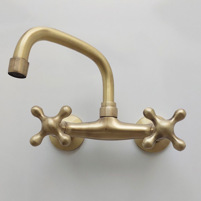 Brushed Brass Wall Mount Faucet, Antique Gooseneck Faucet - Ref: FA006-BB