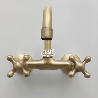 Brushed Brass Wall Mount Faucet, Antique Gooseneck Faucet - Ref: FA006-BB