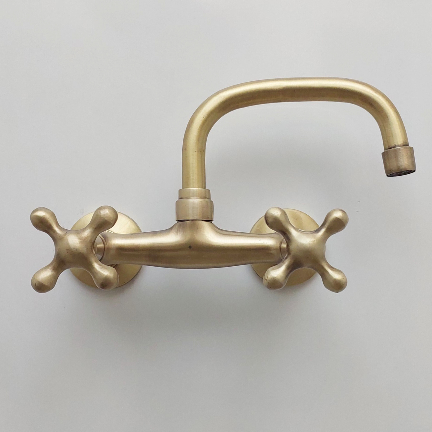 Brushed Brass Wall Mount Faucet, Antique Gooseneck Faucet - Ref: FA006-BB