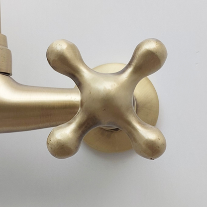Brushed Brass Wall Mount Faucet, Antique Gooseneck Faucet - Ref: FA006-BB
