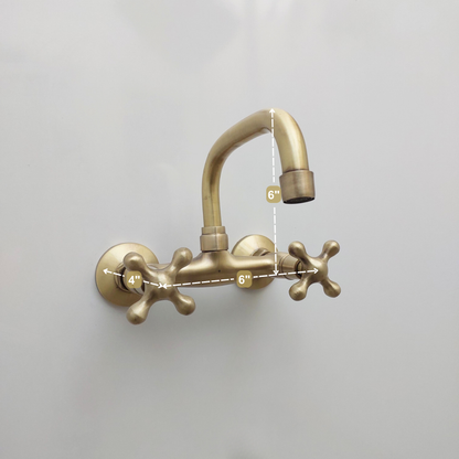 Brushed Brass Wall Mount Faucet, Antique Gooseneck Faucet - Ref: FA006-BB