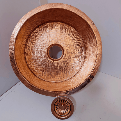Hammered Solid Copper Bathroom Sink, Round Kitchen Drop-In Sink - Ref: SN011