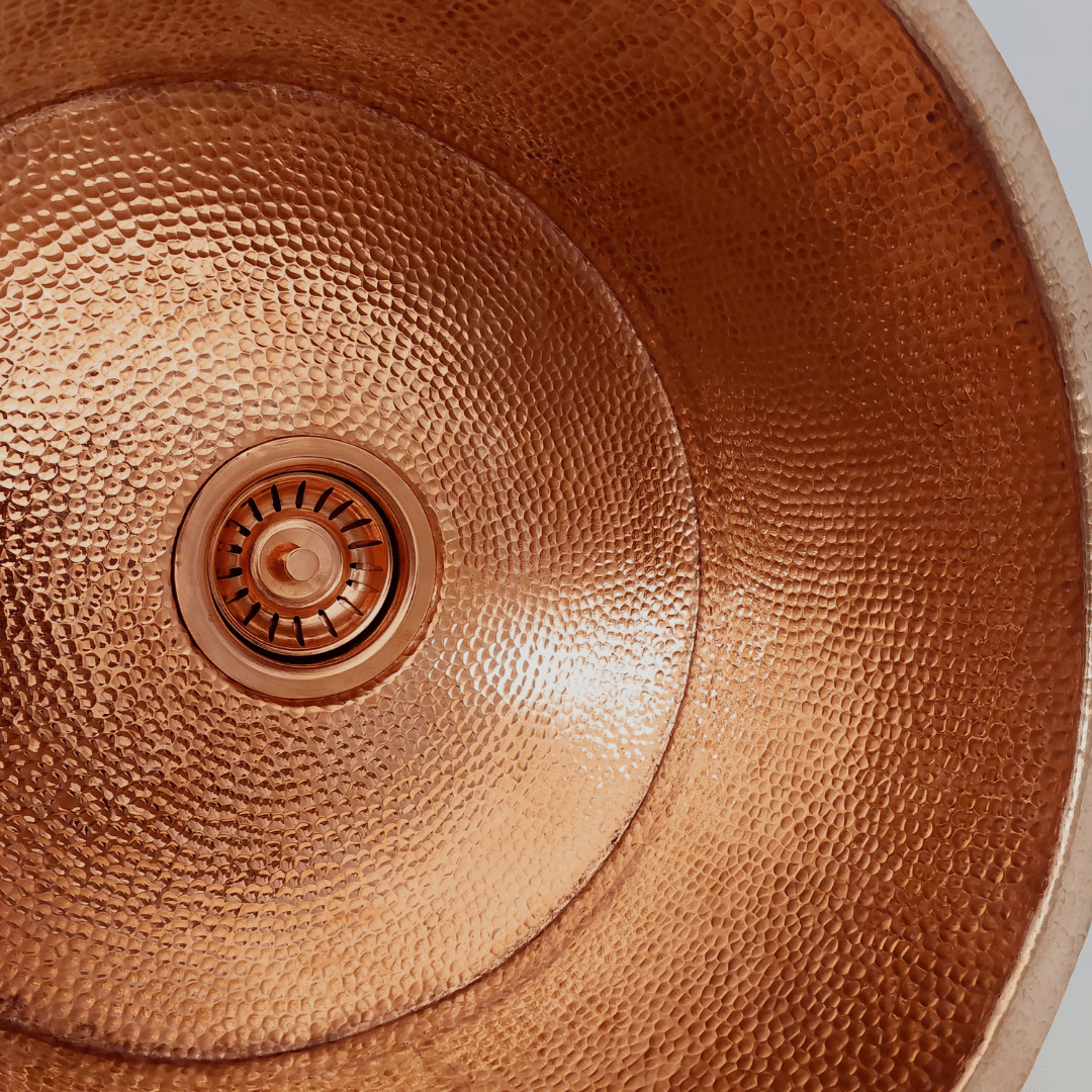 Hammered Solid Copper Bathroom Sink, Round Kitchen Drop-In Sink - Ref: SN011