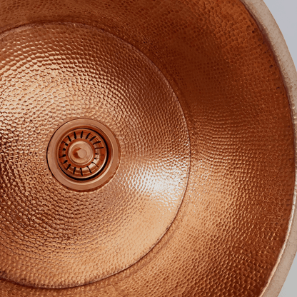 Hammered Solid Copper Bathroom Sink, Round Kitchen Drop-In Sink - Ref: SN011