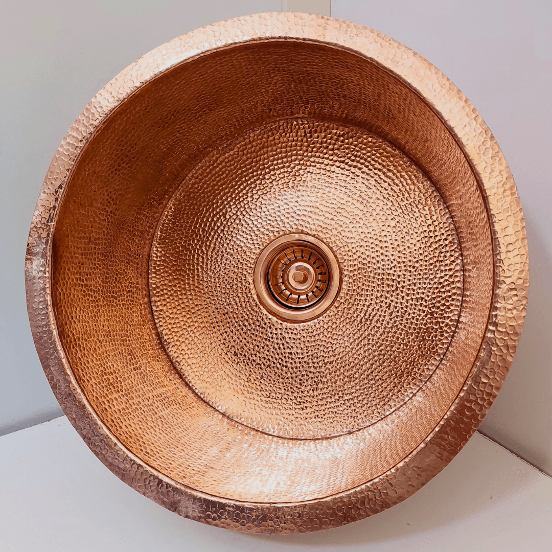 Hammered Solid Copper Bathroom Sink, Round Kitchen Drop-In Sink - Ref: SN011