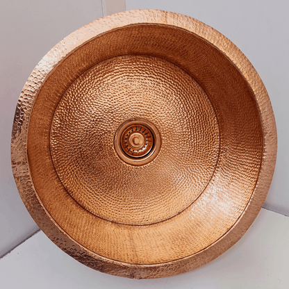 Hammered Solid Copper Bathroom Sink, Round Kitchen Drop-In Sink - Ref: SN011