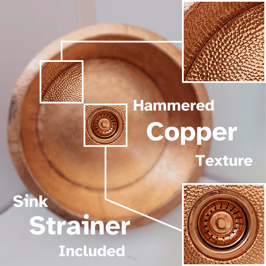 Hammered Solid Copper Bathroom Sink, Round Kitchen Drop-In Sink - Ref: SN011