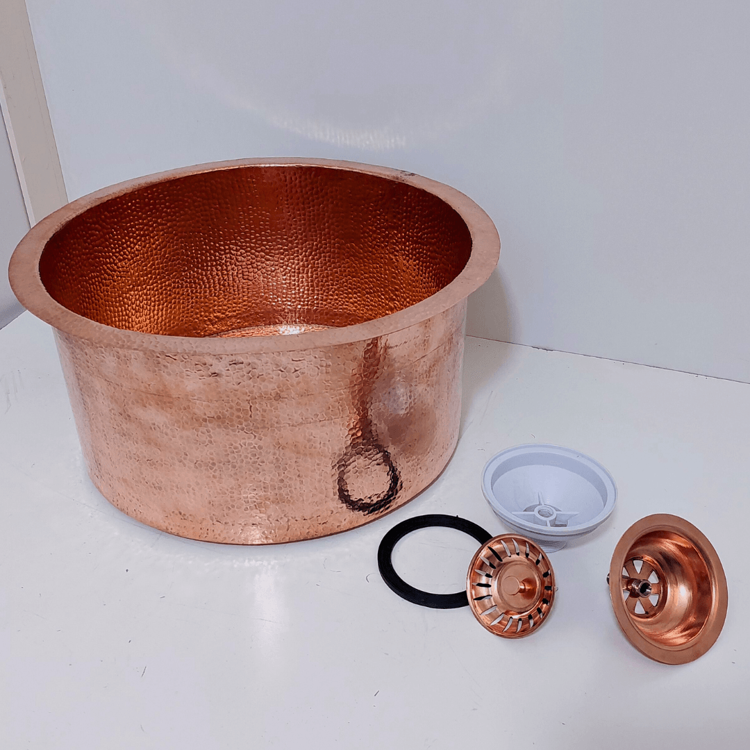Hammered Solid Copper Bathroom Sink, Round Kitchen Drop-In Sink - Ref: SN011