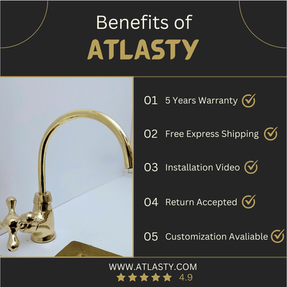 Unlacquered Brass Cold Water Faucet with Cross Handle, Drinking Water Faucet - Ref: FA035-CCS