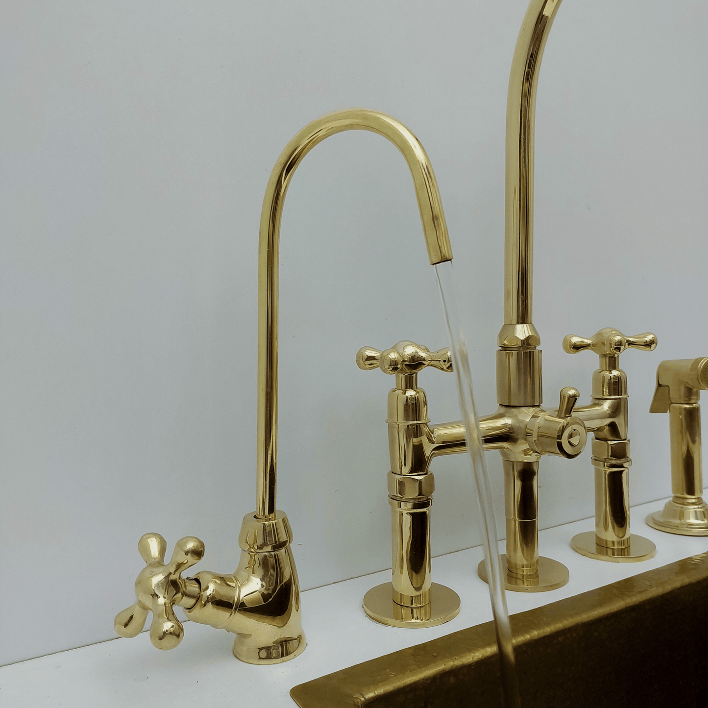Unlacquered Brass Cold Water Faucet with Cross Handle, Drinking Water Faucet - Ref: FA035-CB