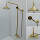Engraved Unlacquered Brass Shower System with Handheld Shower Head, Round Rain Shower Head and Cross Handles - Ref: ATLASS46