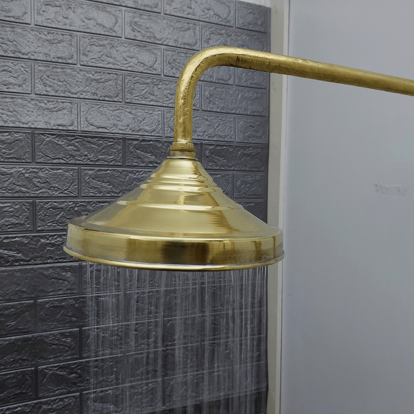 Engraved Unlacquered Brass Shower System with Handheld Shower Head, Round Rain Shower Head and Lever Handles - Ref: ATLASS47