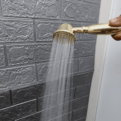Engraved Unlacquered Brass Shower System with Handheld Shower Head, Round Rain Shower Head and Lever Handles - Ref: ATLASS47