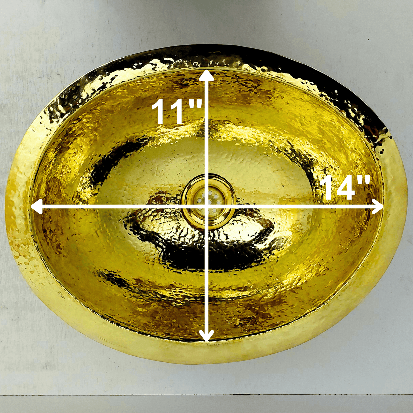 Unlacquered Brass Sink, Drop-in Oval Hammered Sink - Ref: SN100