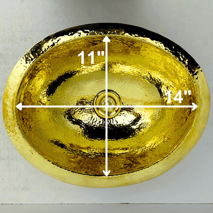 Unlacquered Brass Sink, Drop-in Oval Hammered Sink - Ref: SN100