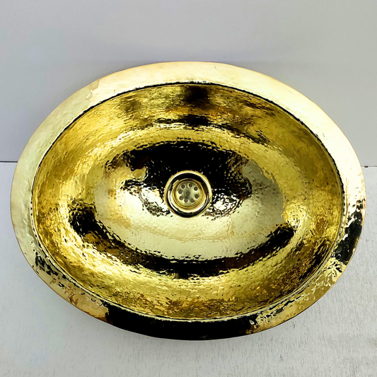 Unlacquered Brass Sink, Drop-in Oval Hammered Sink - Ref: SN100