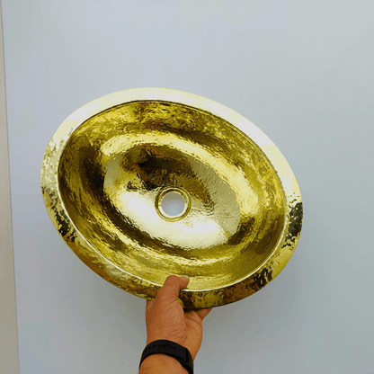 Unlacquered Brass Sink, Drop-in Oval Hammered Sink - Ref: SN100