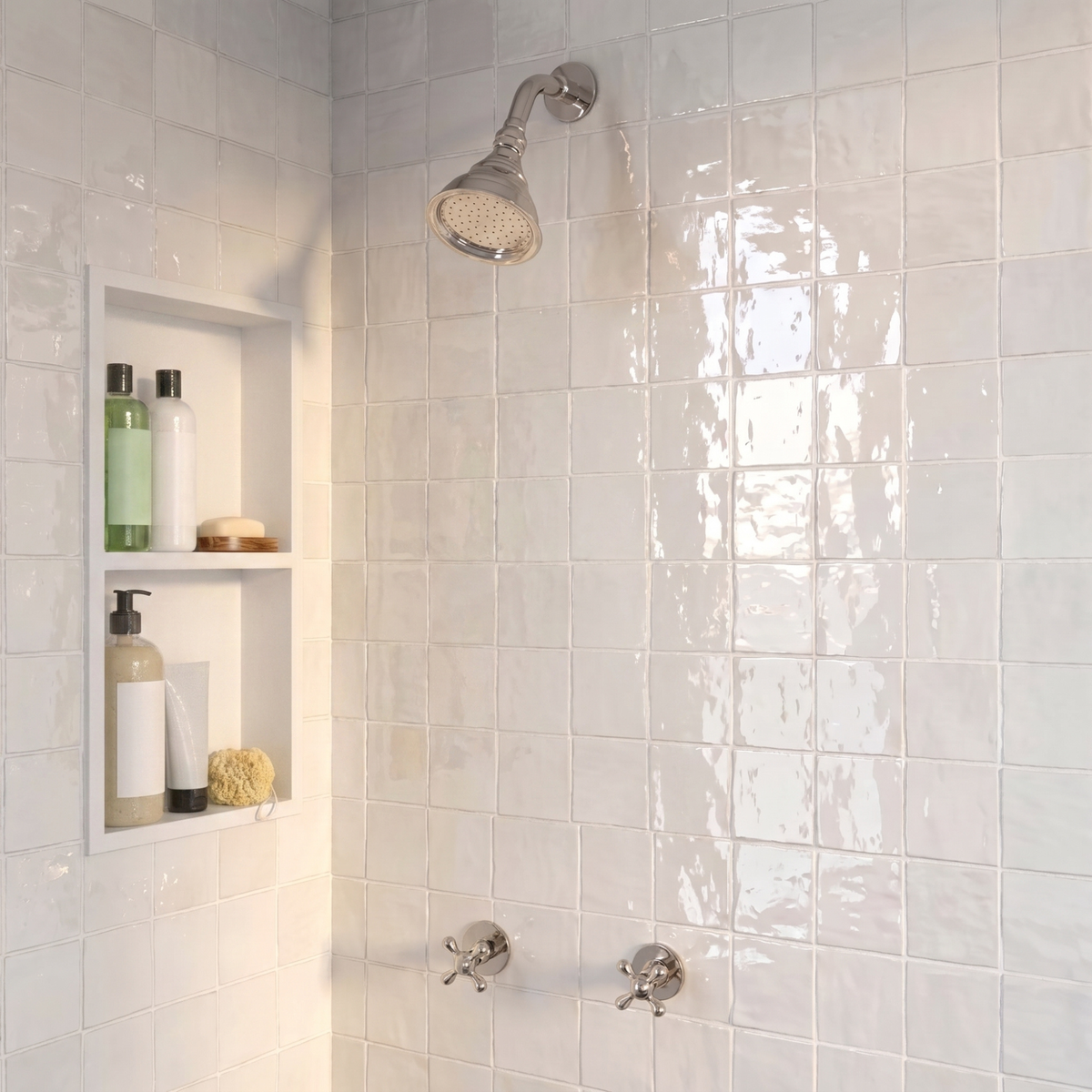 Polished Nickel Shower System with Adjustable Round Rain Shower Head