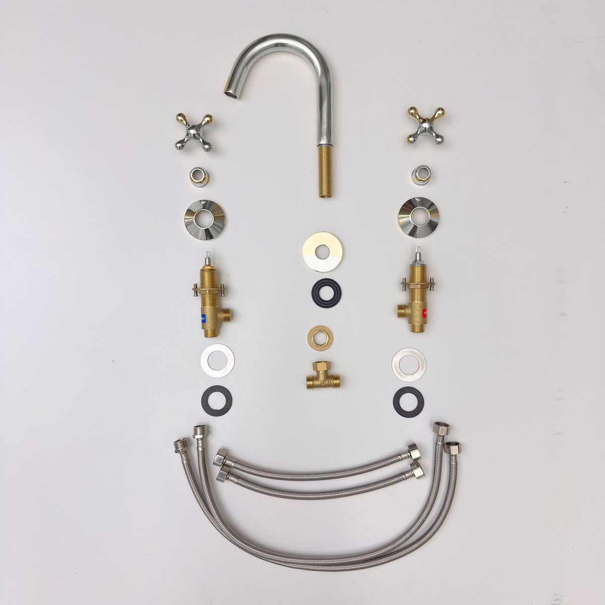 Polished Nickel Gooseneck Widespread Bathroom Faucet with Cross Handles