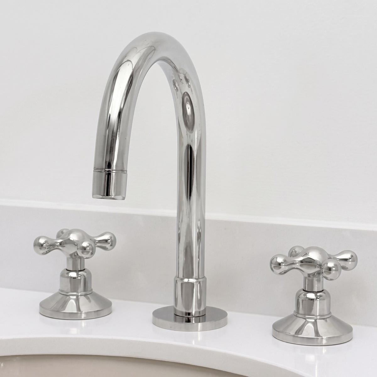 Polished Nickel Dome Widespread Bathroom Faucet with Cross Handles