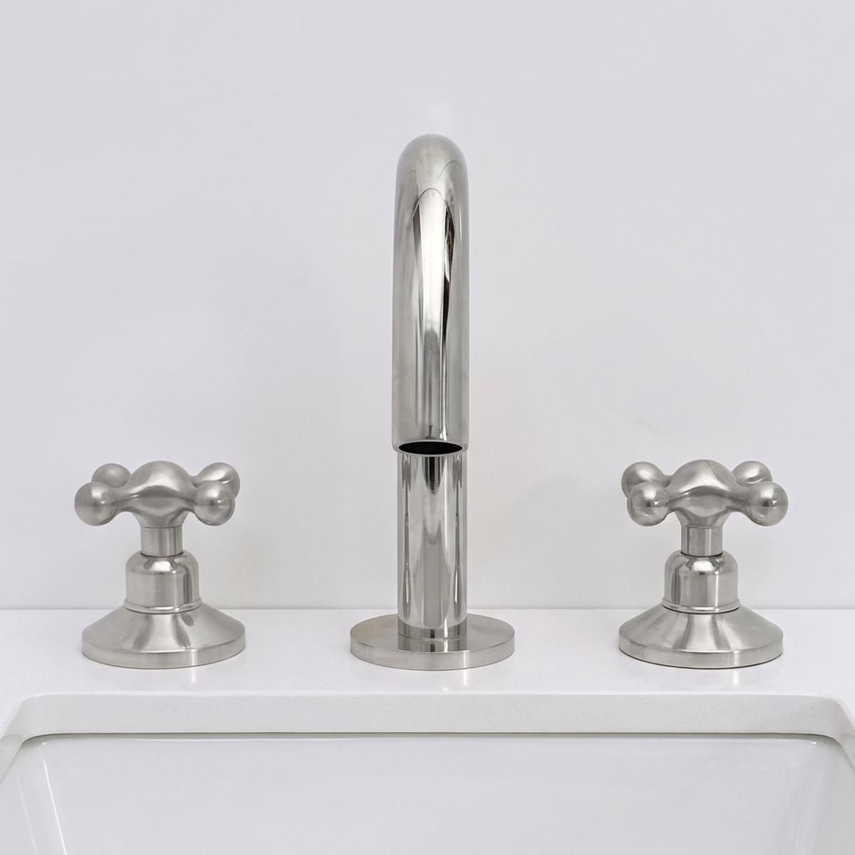 Polished Nickel Gooseneck Widespread Bathroom Faucet with Cross Handles