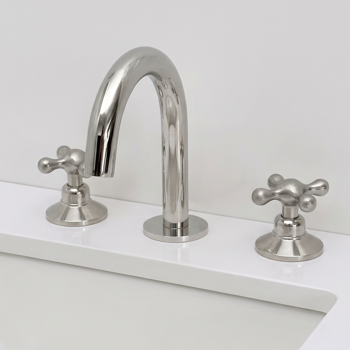Polished Nickel Gooseneck Widespread Bathroom Faucet with Cross Handles