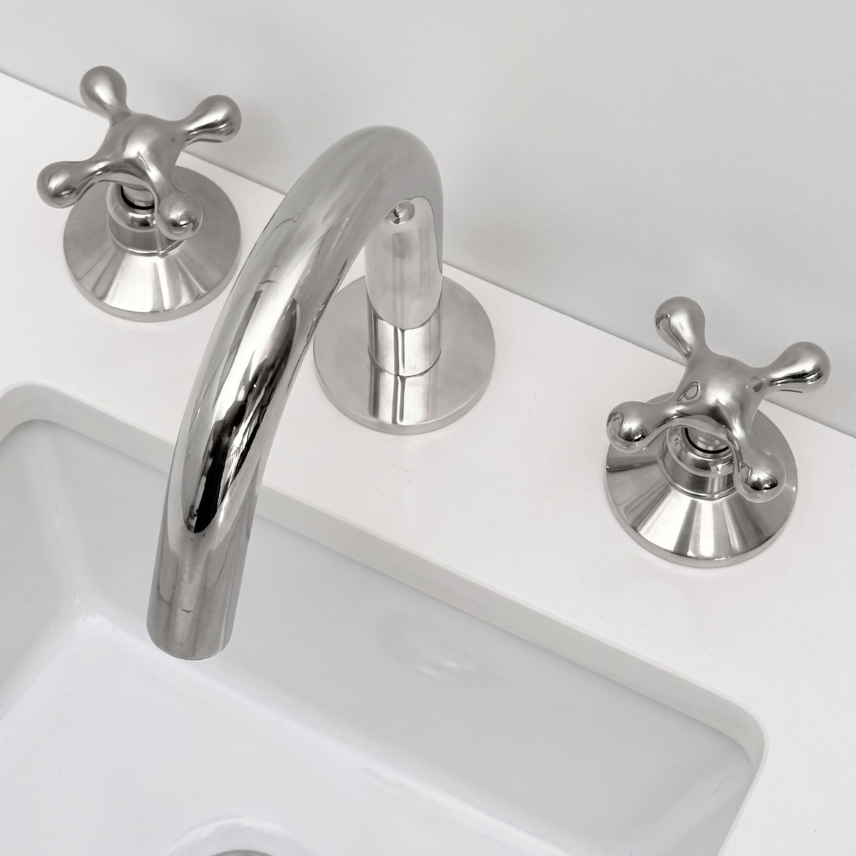 Polished Nickel Gooseneck Widespread Bathroom Faucet with Cross Handles