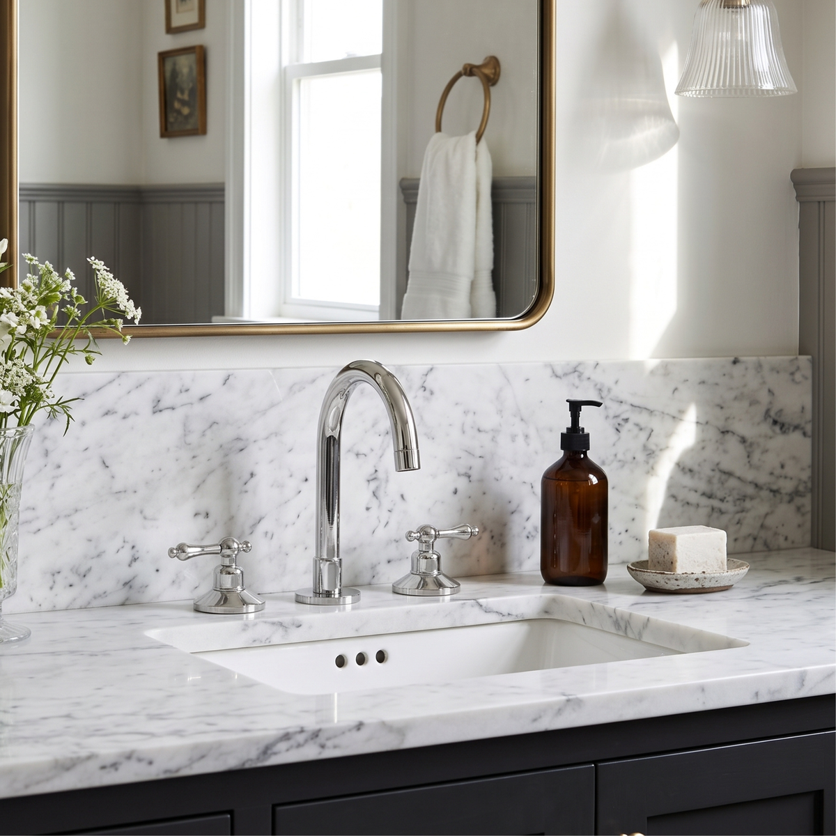 Polished Nickel Widespread Bathroom Faucet with Lever Handles