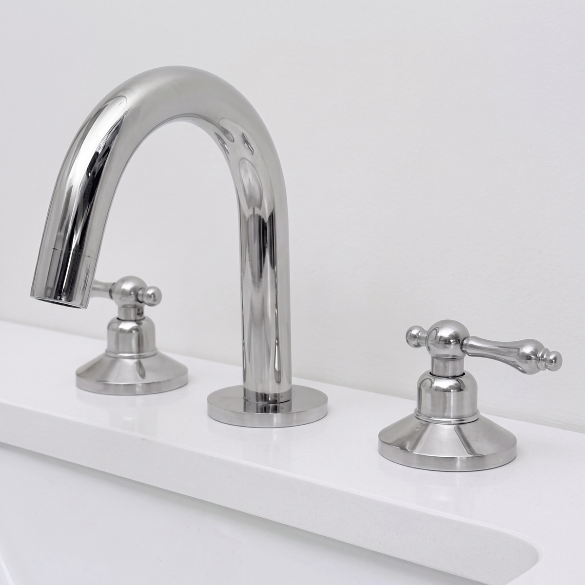 Polished Nickel Gooseneck Widespread Bathroom Faucet with Lever Handles
