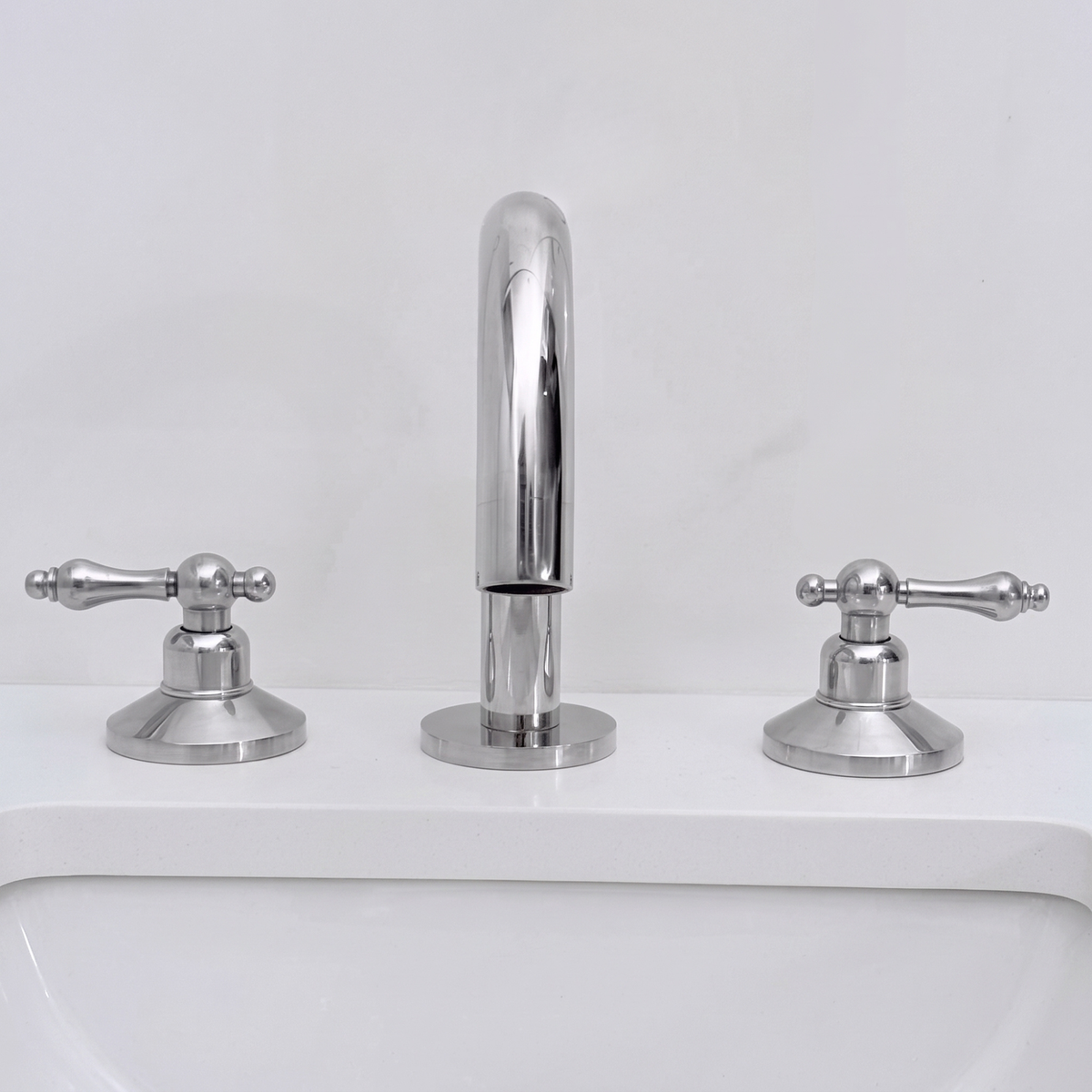 Polished Nickel Gooseneck Widespread Bathroom Faucet with Lever Handles