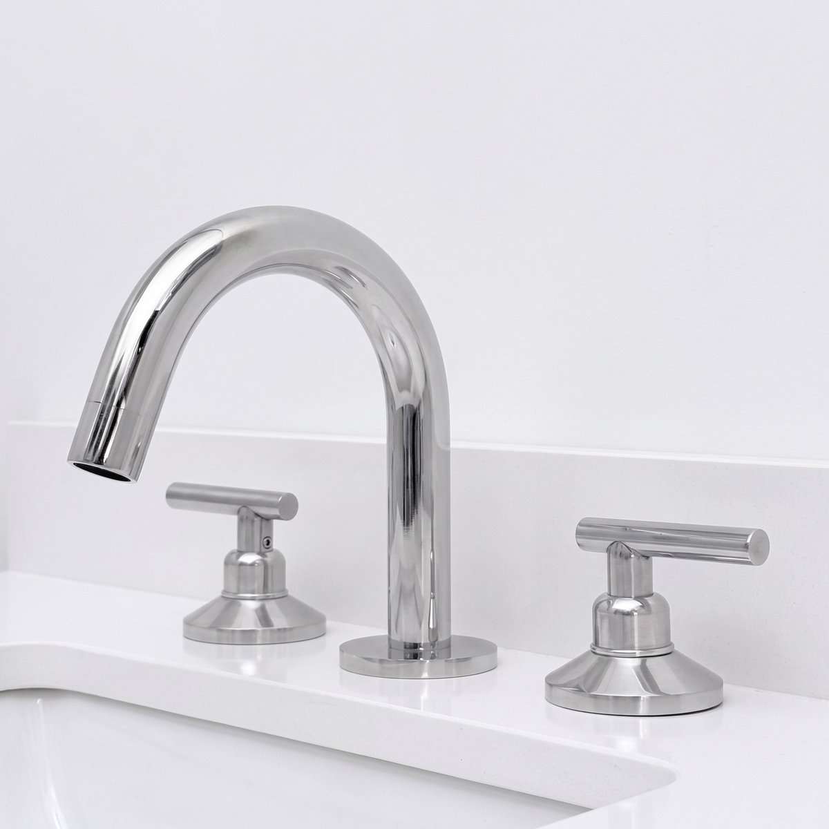 Polished Nickel Gooseneck Widespread Bathroom Faucet with Lever Handles