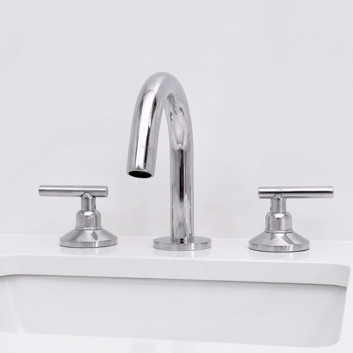 Polished Nickel Gooseneck Widespread Bathroom Faucet with Lever Handles