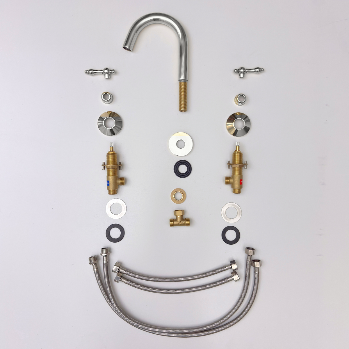 Polished Nickel Gooseneck Widespread Bathroom Faucet with Lever Handles
