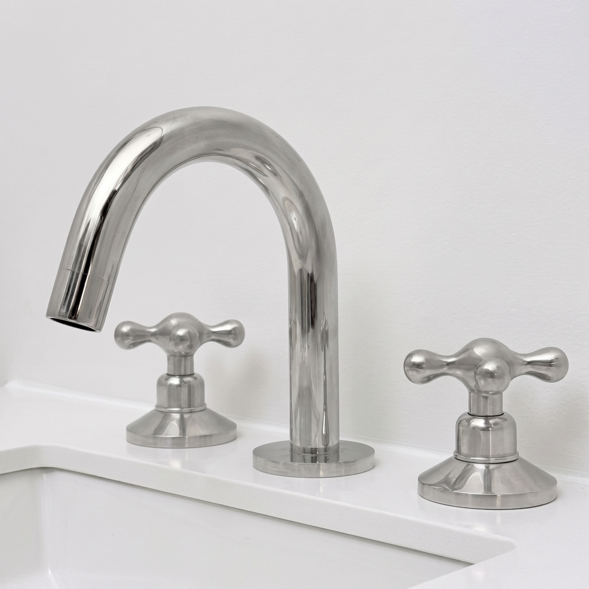 Polished Nickel Gooseneck Widespread Bathroom Faucet with Cross Handles
