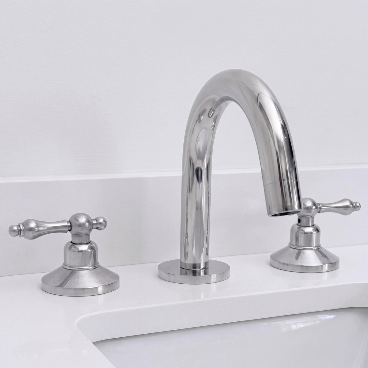 Polished Nickel Gooseneck Widespread Bathroom Faucet with Lever Handles