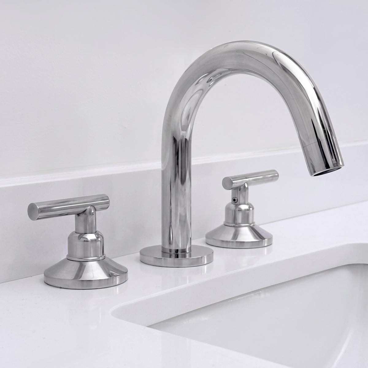 Polished Nickel Gooseneck Widespread Bathroom Faucet with Lever Handles