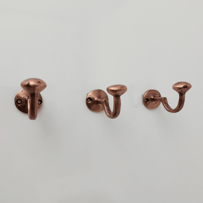 Solid Brass Wall Hooks, Antique Copper Finish Hooks - Ref: BA014