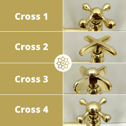 Unlacquered Brass Kitchen Faucet with Sprayer and Cold Water Faucet, Brass Bridge Faucet With Cross Handles - Ref: FA068-LD