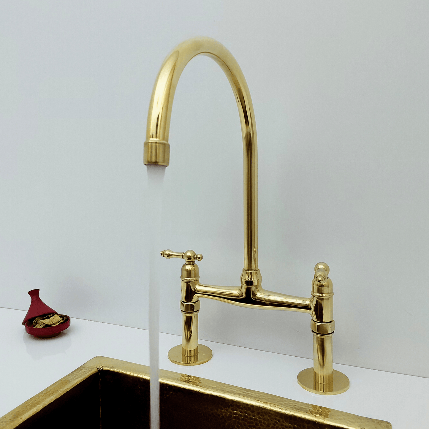 Unlacquered Brass Bridge Kitchen Faucet with Lever Handles - Ref: BF2LLB001