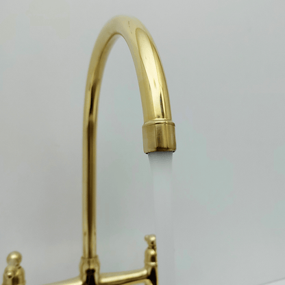 Unlacquered Brass Bridge Kitchen Faucet with Lever Handles - Ref: BF2LLB001