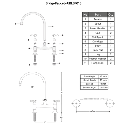 Unlacquered Brass Bridge Kitchen Faucet with Sprayer and Drinking Water Tap - UBLBF015