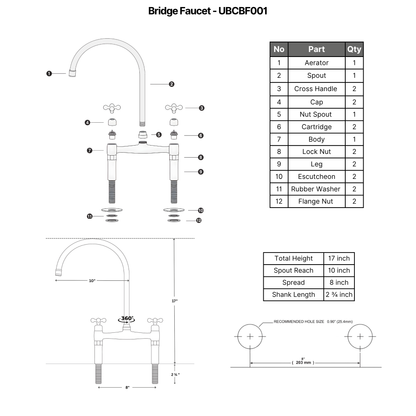 Atlas - Unlacquered Brass Bridge Kitchen Faucet