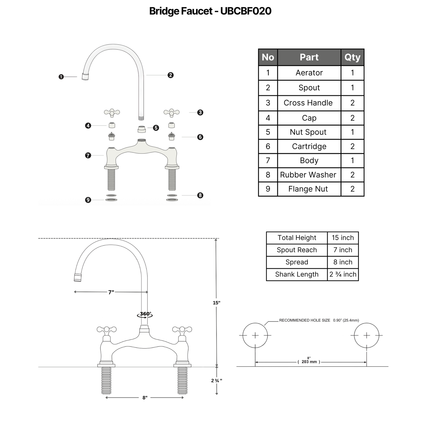 Unlacquered Brass Bridge Kitchen Faucet with Sprayer and Drinking Water Tap - UBCBF020