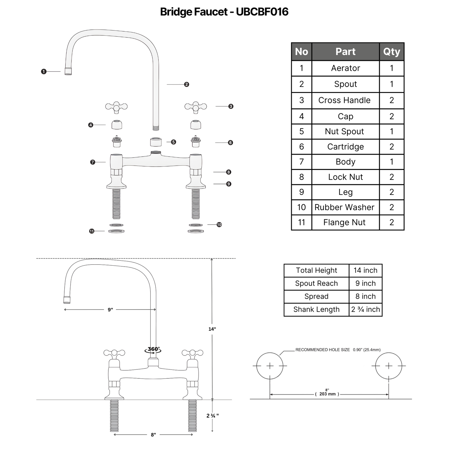 Volta - Unlacquered Brass Bridge Kitchen Faucet